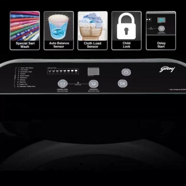Godrej 8 kg With AI Tech And Zero Pressure (0.02 MPa) Technology Fully Automatic Top Load Washing Machine - Image 3