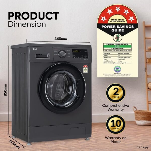 LG 7 kg 5 Star with Steam, Inverter Direct Drive Technology, 6 Motion DD, Touch Panel - Image 3