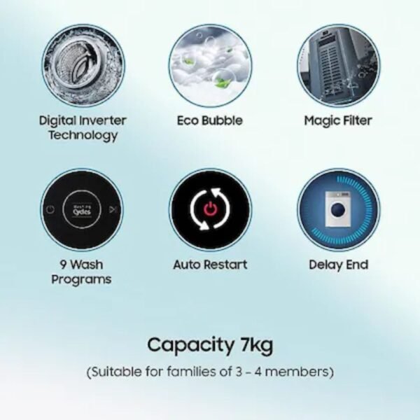 SAMSUNG 7 kg 5 star, Ecobubble, Digital Inverter, Fully Automatic Top Load Washing Machine - Image 2