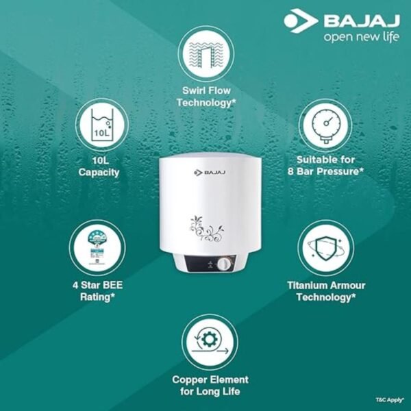 BAJAJ 10 L Storage Water Geyser| New Shakti Neo 150872|Vertical - Image 3