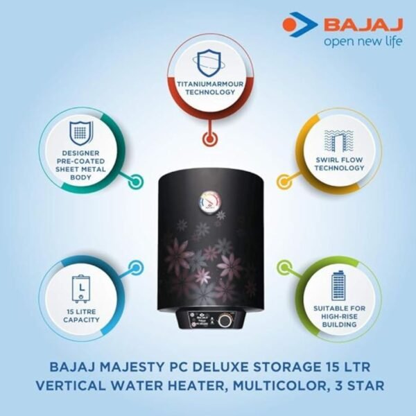 BAJAJ 15 L Storage Water Geyser| Majesty PC Deluxe| Vertical - Image 2