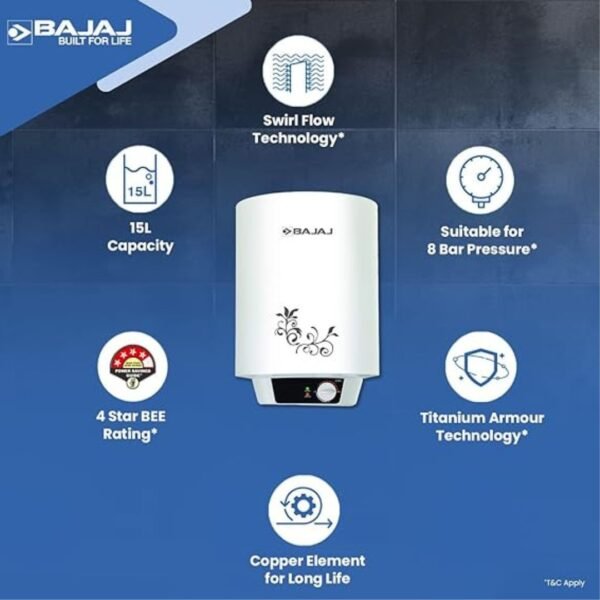 BAJAJ 15 L Storage Water Geyser| Popular Plus| Vertical - Image 3