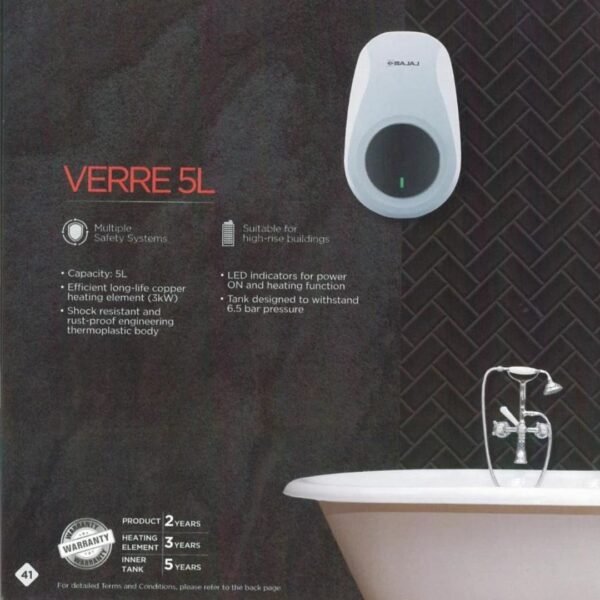 BAJAJ 5 L Instant Water Geyser| BAJAJ SHEILD SERIES VERRE PLUS IWH| Horizontal - Image 2