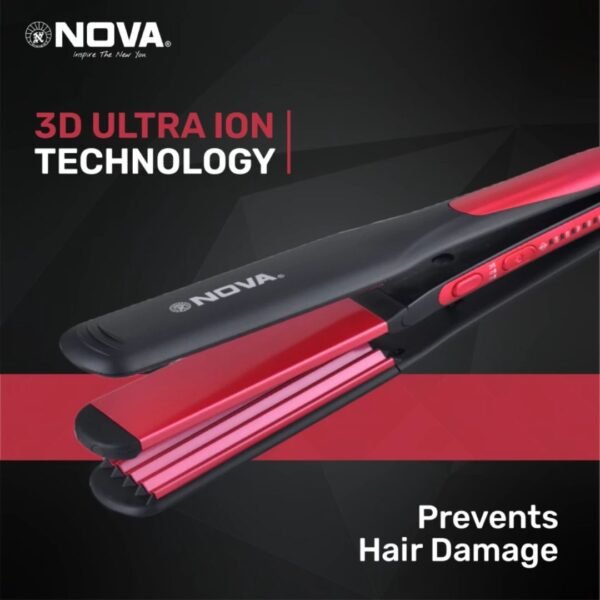 NOVA 2 in 1 NHS 801 Hair Straightener  (Black, Pink) - Image 2