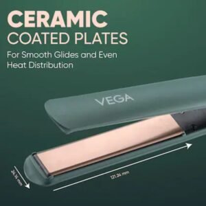 Vega Salon Smooth Hair Straightener for Women with Ceramic Coated Plates, Quick Heatup & Travel Friendly, Travel Lock, Green VHSH-42