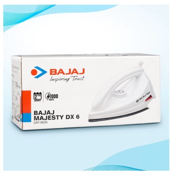 Bajaj DX-6 1000W Dry Iron with Advance Soleplate and Anti-bacterial German Coating Technology - Image 2